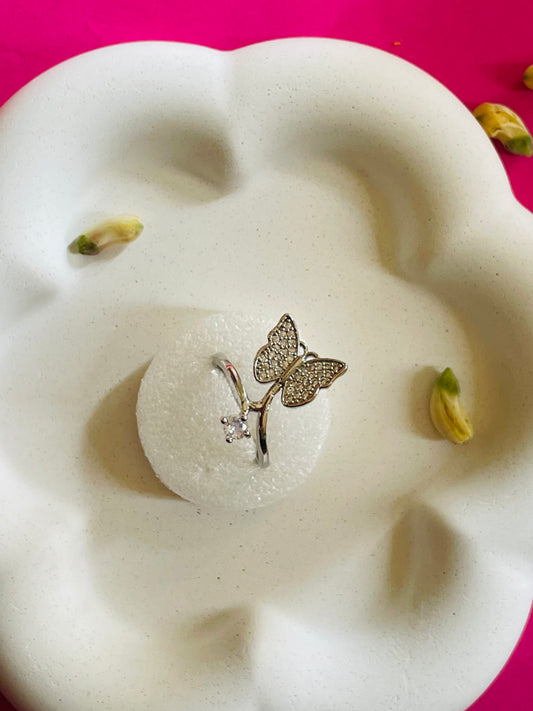 Butterfly Crystal Adjustable Ring – Silver Tone