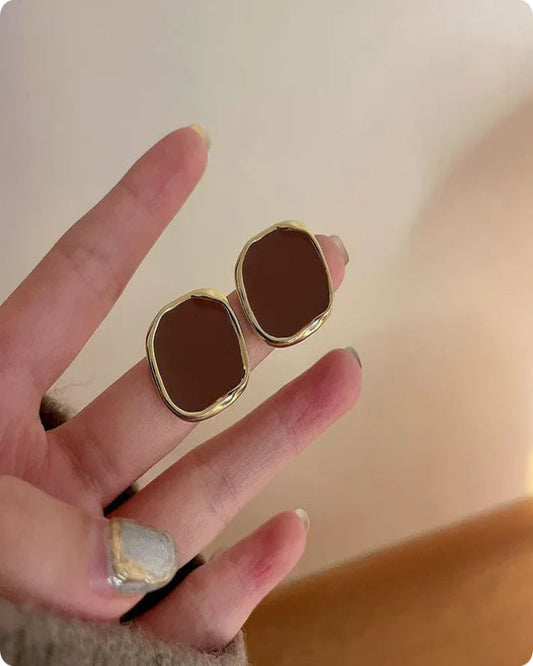 Enamel Square Stud Earrings – Gold Edge (Black & Maroon)